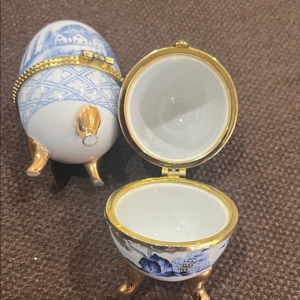 Decorative Blue and White Egg Trinket Boxes